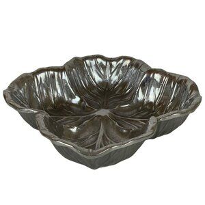 Wilton Armetale Majolica Cabbage Divided Pewter 9.5 in Serving Bowl Square
